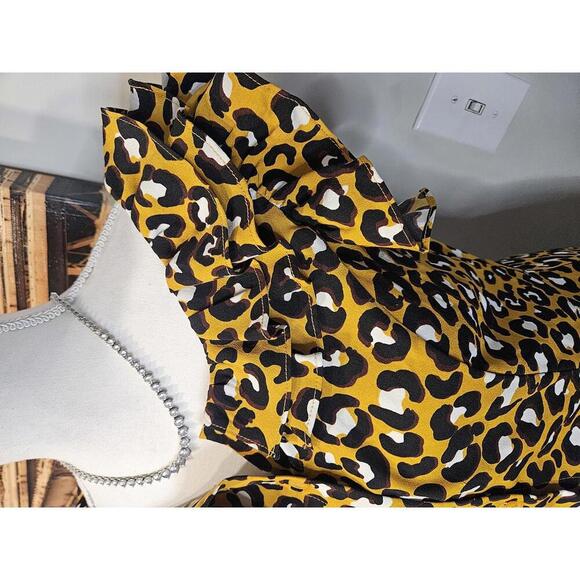 Who What Wear Leopard Print Dress with Ruffle Sleeves - Picture 4 of 8